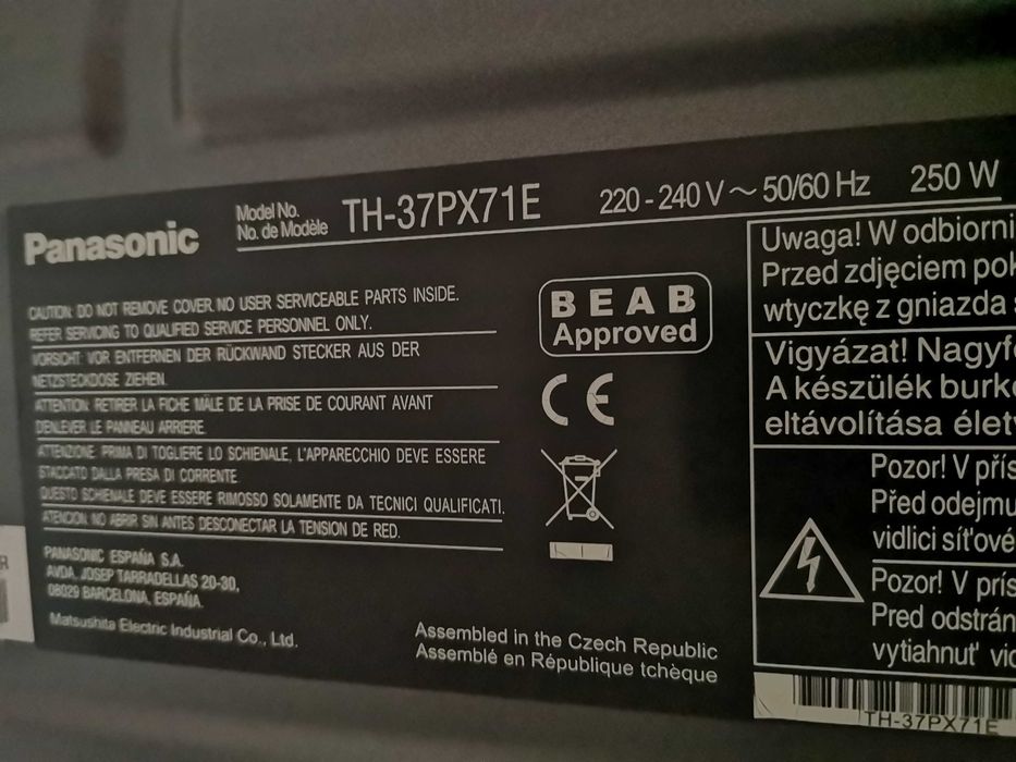 TV Plasma Panasonic 37" TH-37PX71E – Ideal Retrogaming (Fonte Alimentação Nova)