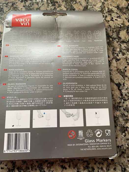 12 Marcadores de copos da marca Vacuvin novos