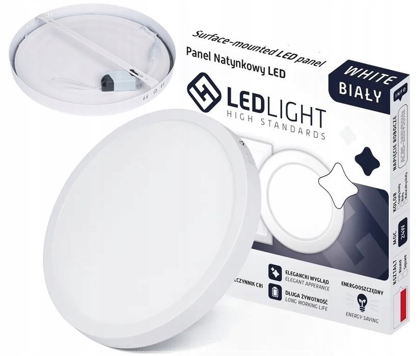 Plafon LED 18W ciepła 3000K 21cm biały lampa sufitowa panel natynkowy