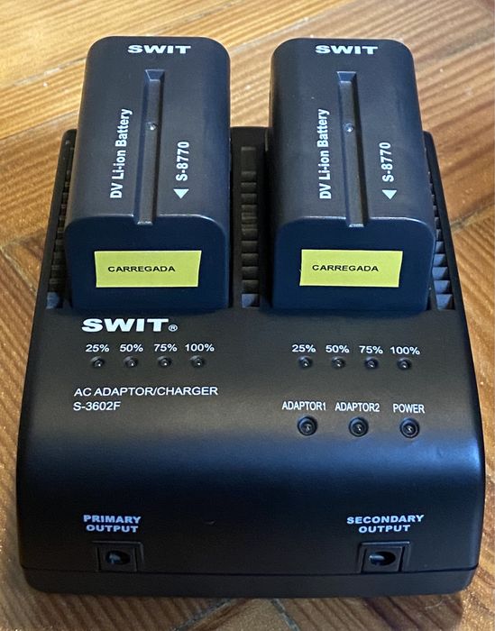 Kit carregador bateria DV + 2 baterias + adaptador corrente