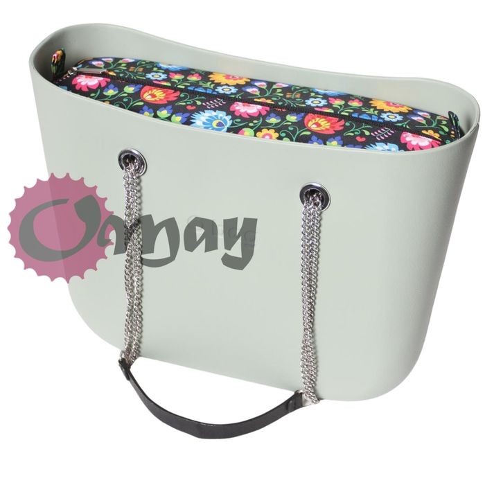 Czarny organizer do OBAG STANDARD folk kwiaty 2 kieszenie wkład OMAY
