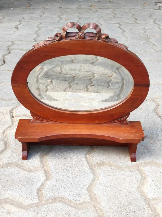 Espelho oval biselado mesa cabeceira madeira (par)