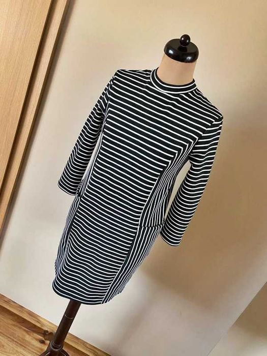 38 40 warehouse sukienka midi zip zamek kieszenie pasiak midi dres