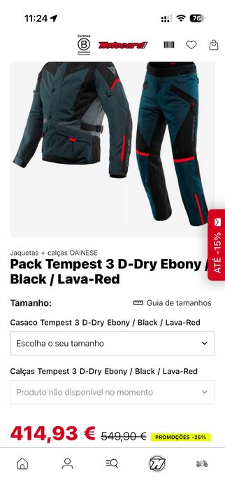 Conjunto Mota dainese tempest 3 d-dry