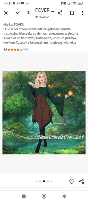 Cosplay Elf.stroj przebrania.L.FOVER Średniowieczna gotycka odzież dam