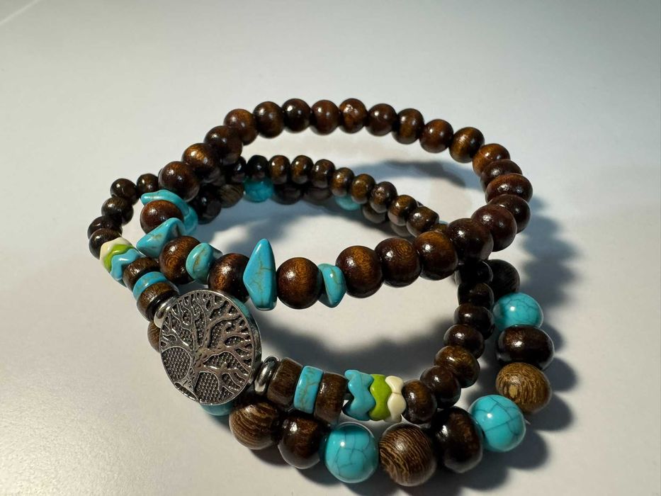 Trzy drewniane bransoletki drzewo życia boho (b6)