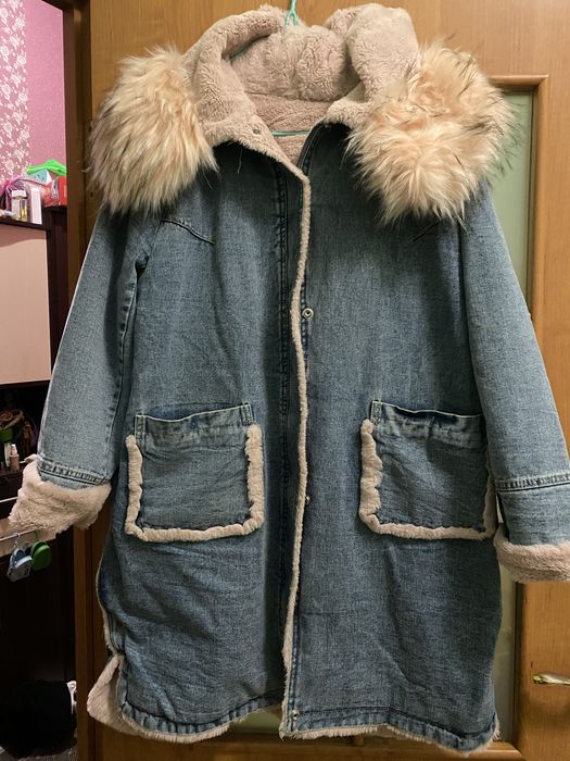 Джинсова парка …. Нова 48/50 , подовжена біла та рожева