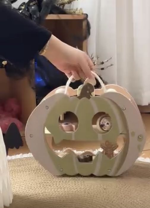 Drewniana dynia na slodycze halloween cukierki dla dzieci zabawkowe