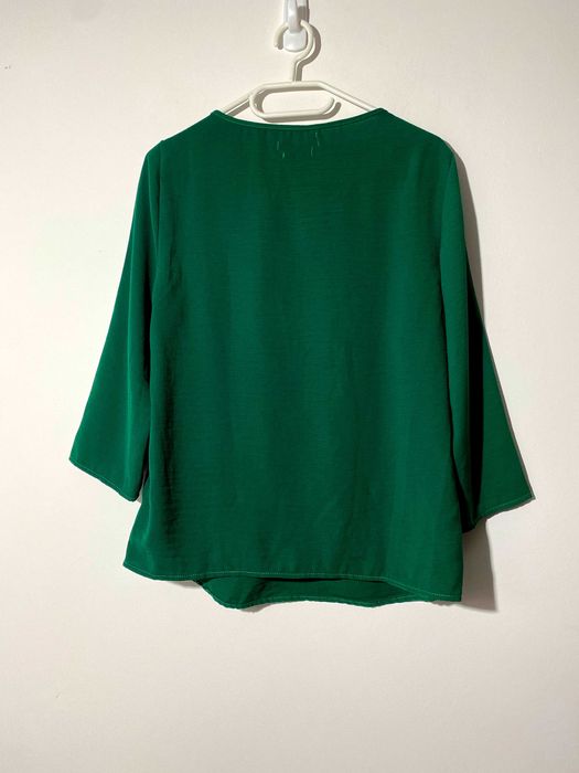 bluzka oversize luźna koszula zielona 34 XS boho hippie elegancka gree