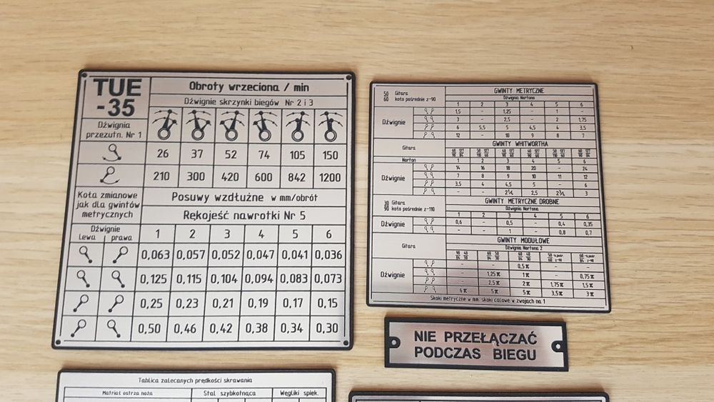Tokarka TUE-35 Tabliczka Tabliczki Tabela Gwintów