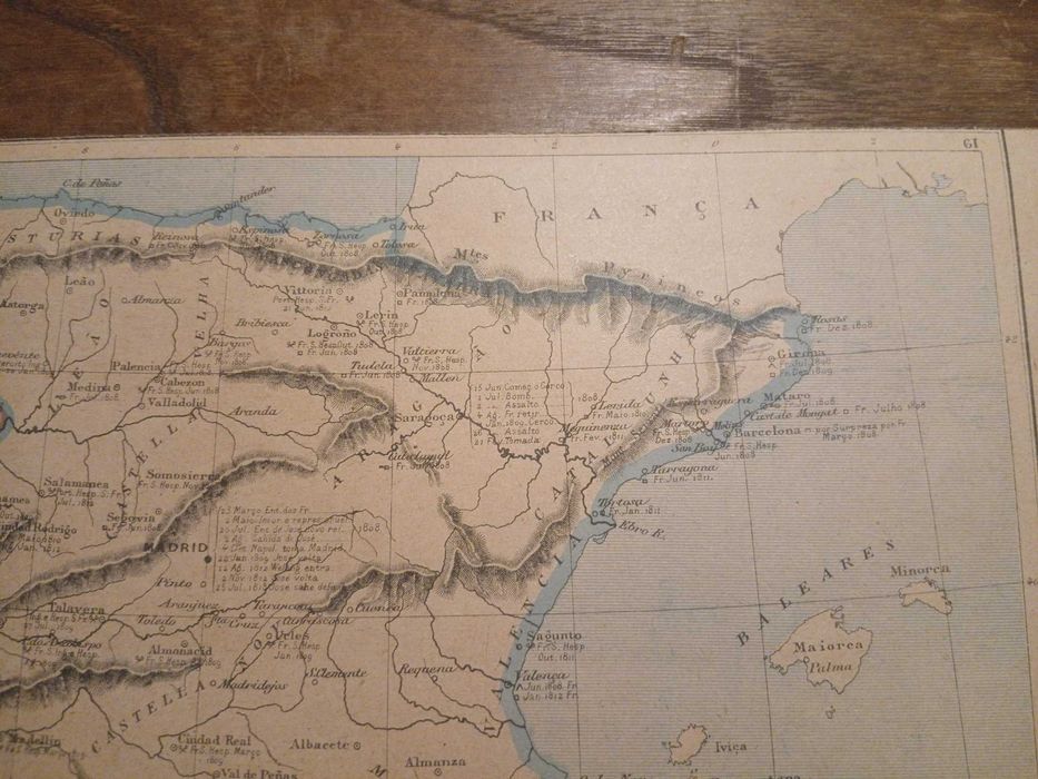 Mapa Peninsula Ibérica para o estudo das Invasões Francesas (Final do Séc XIX, Início do Séc XX)