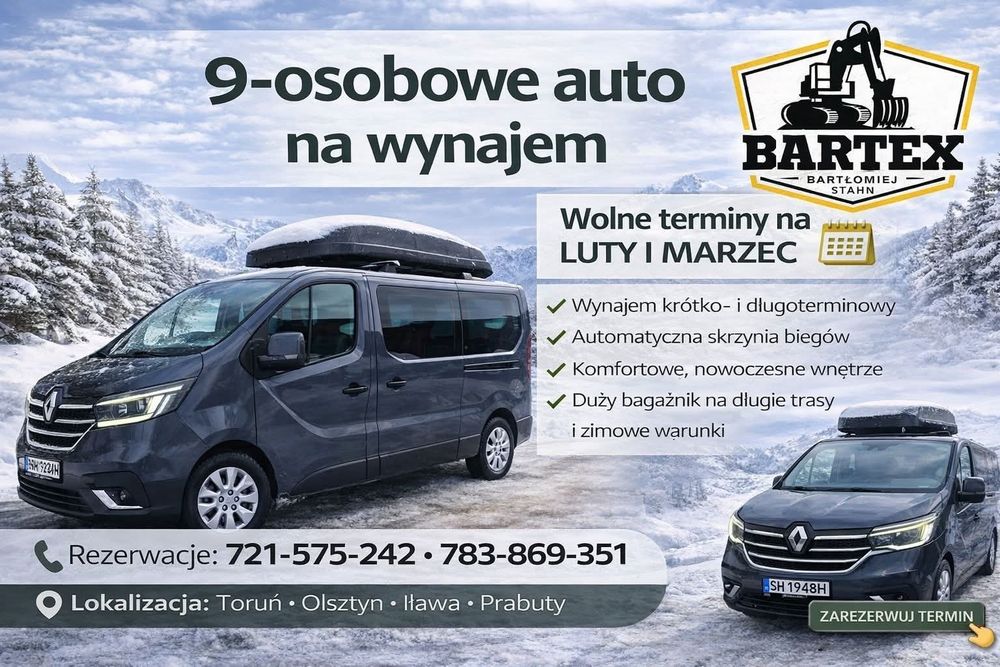Wynajem NOWEGO BUSA 9-osobowy,  Automat 170KM
