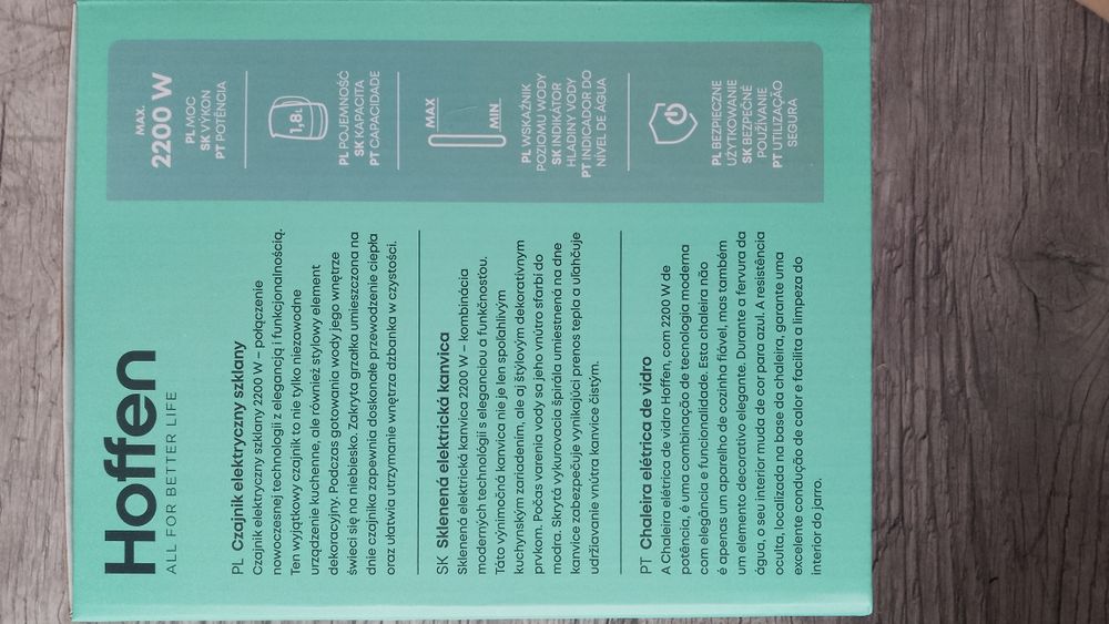 Nowy Czajnik Hoffen elektryczny szklany, 1,8L, 2200W