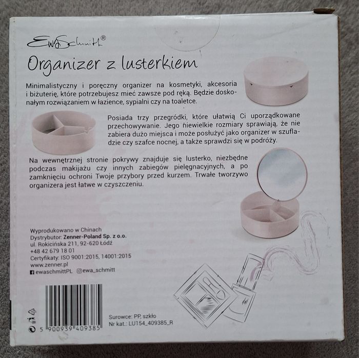 Organizer z lusterkiem pudrowy róż Ewa Schmitt