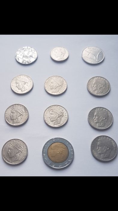 Монеты  Италии ( 12 шт-): 10 Lire, 50 Lire, 100 Lire, 500 Lire)