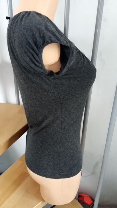 Bluzka z krótkimi rękawami stalowa gładka drapowany dekolt H&M