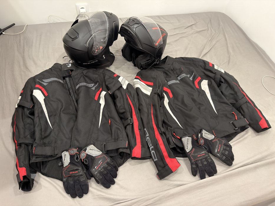 Kit casaco, luvas, capacete para mota