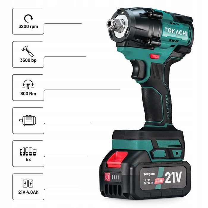 ZESTAW 2w1 Klucz Udarowy akumulatorowy 800Nm bezszczotkowy mocny 21V