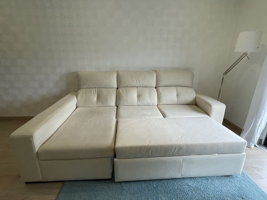 Sofá-cama com chaise longue - bege