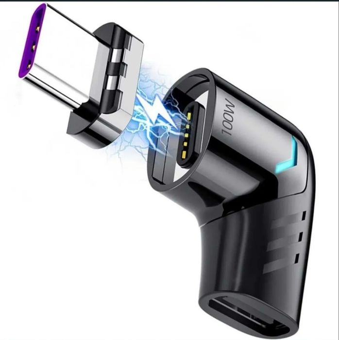 Магнітний адаптер USB Type-C - Type-C, кутовий, 100W, чорний