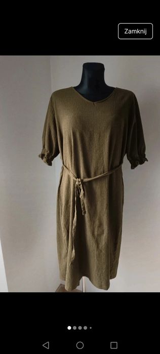 Sukienka długa krótki rękaw khaki tweedowa boho 2YK retro Basic