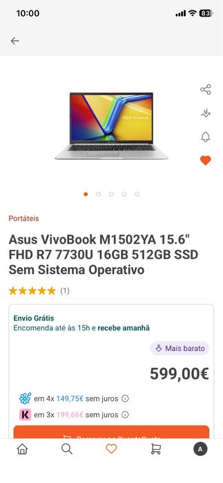 Pc portátil, novo por configurar