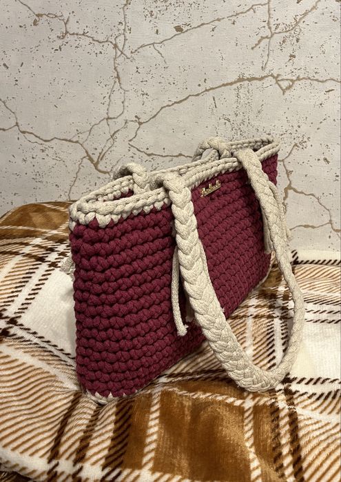 Torebka wiśniowo kremowa handmade