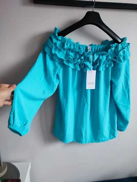 Bluzka z falabnka meksykanka niebieska