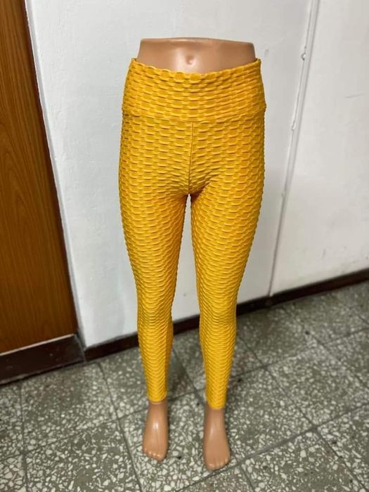 Żółte legginsy sportowe push up S/M legi sport plaster miodu antycellu