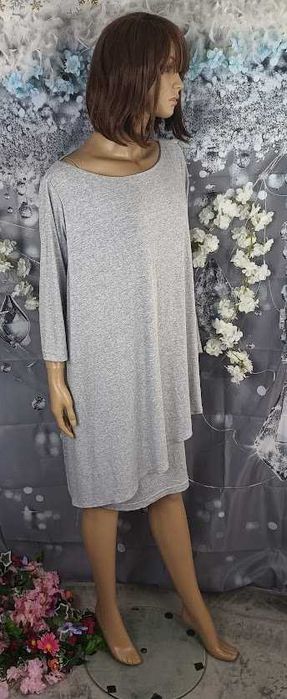 Sukienka damska szara oversize z narzutką ELIT DESIGN 50 bawełna lagenlook minimalist comfy plus size casual elegancka