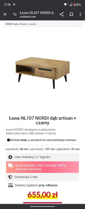 Stolik kawowy dąb arsitan.