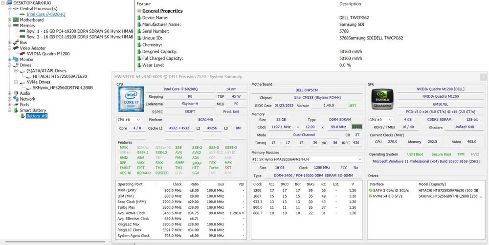 Dell Precision 7520 Workstation Móvel Profissional | i7 | 32GB RAM | 256GB SSD + 500GB HDD | NVIDIA Quadro M1200 4GB