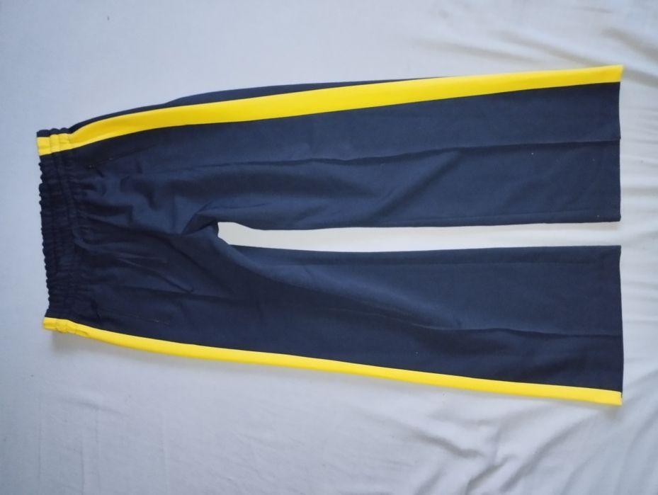 Monnari Małgosia Socha granatowe spodnie żółte pasy S 36 jak nowe