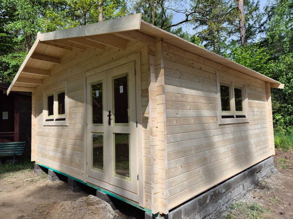 SOLIDNY domek LETNISKOWY drewniany 5m x 5m*25 m2*ściany aż 45 mm*ROD