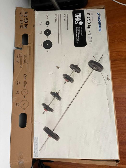 Banco de Musculação Dobrável + Kit de Pesos 50kg Domyos (Excelente Estado)