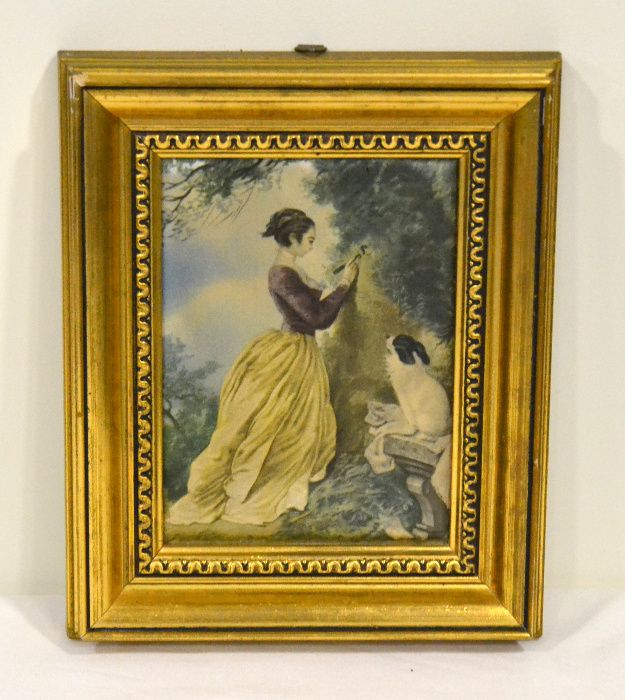 Par de pequenos quadros pintados sobre seda