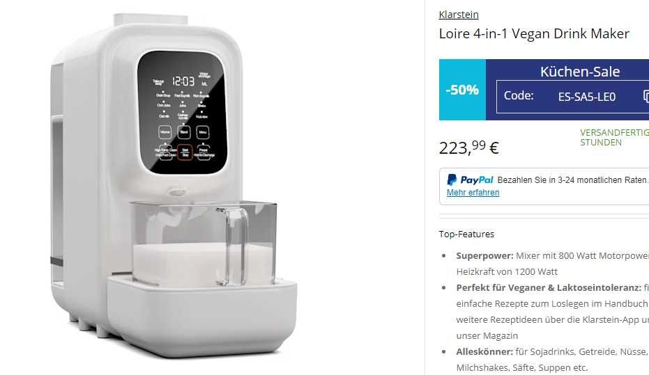 Блендер для соєвих молочних горіхових коктейлів Klarstein  Loire