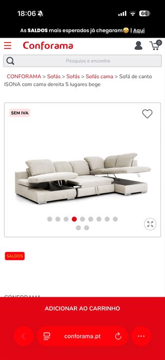 Sofá de canto ISONA com cama dereita 5 lugares bege