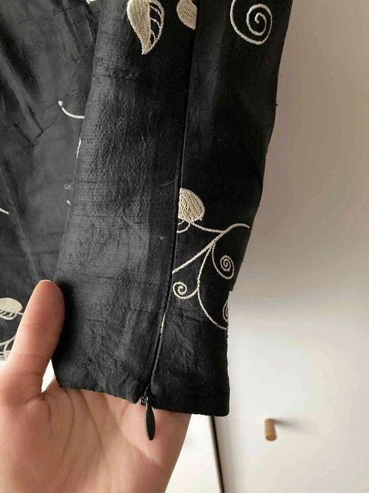 Jedwabny komplet Molton r. 40 L Top + Spódnica midi hafty Vintage