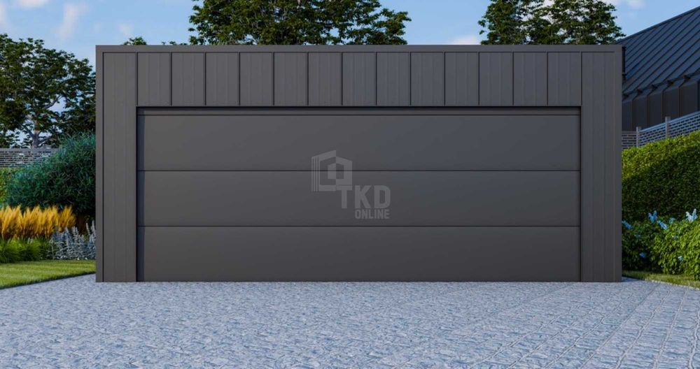 Garaż blaszany 6x6m brama segmentowa drzwi blacha na rąbek dach TKD382
