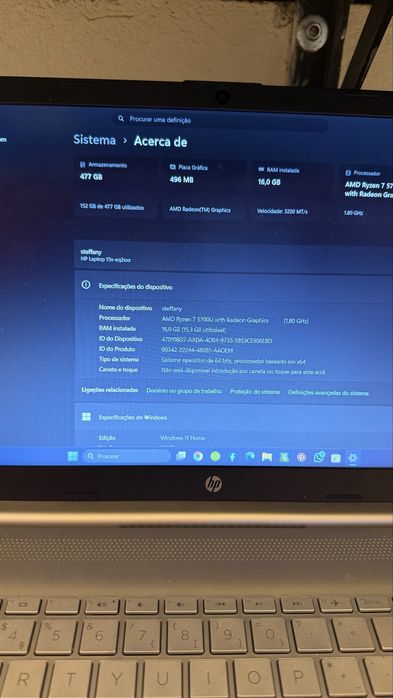 Vendo portátil HP 15s ryzen 7 5700u 16GB 512gb