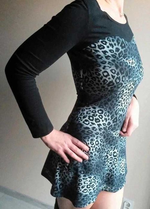 Tunika Sukienka Bluzka Dekolt w serce Cętki Panterka M 38