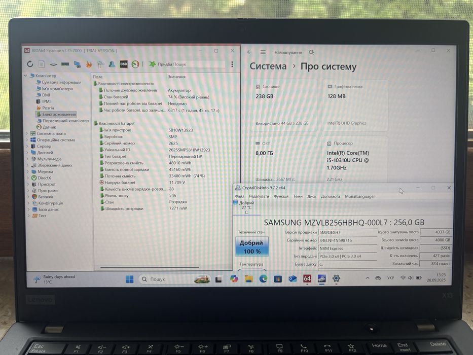 Lenovo ThinkPad X13 сенсорний i5-10310u 256gb M2 8gb Ram 13.3” FHD IPS