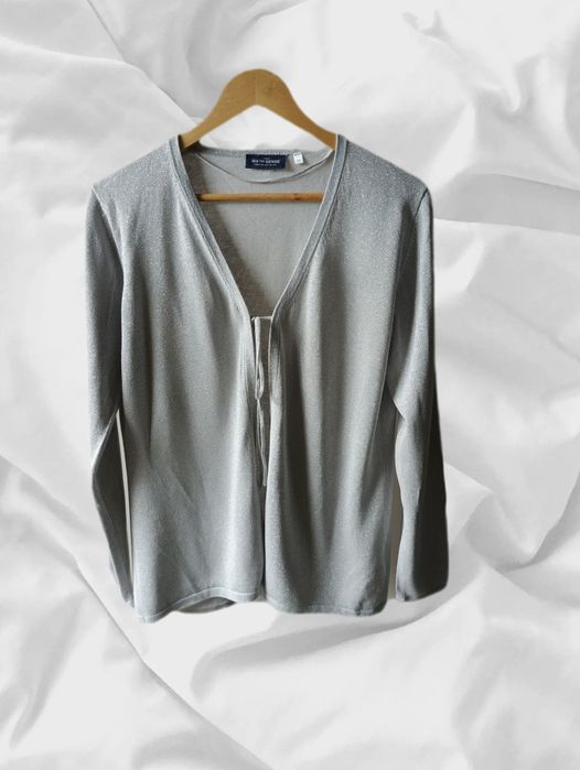 Jedwabny, srebrny sweterek, błyszczący | rozmiar M