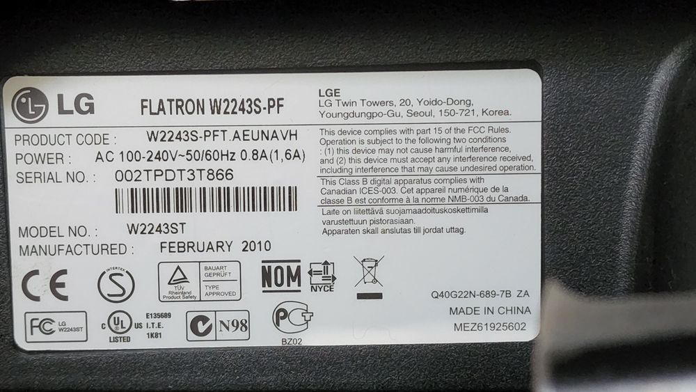 Монітор LG Flatron w2243s