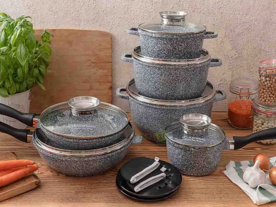 Duzy zestaw garnkow garnki granitowe patelnia edenberg nowy duzy zesta