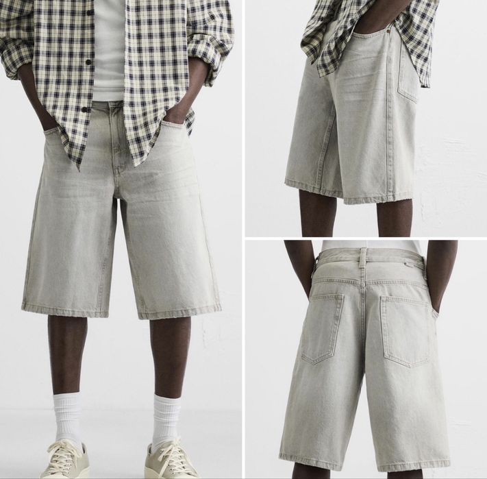 Чоловічі Джинсові Шорти ZARA Baggy Fit Чоловічі Оригінал Нові Чорні Джинсові Широкие Джинсы Шорты Shorts Зара