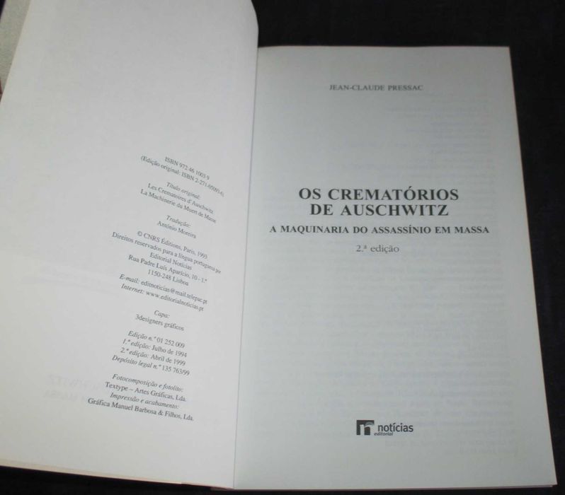 Livro Os Crematórios de Auschwitz Jean-Claude Pressac 1999