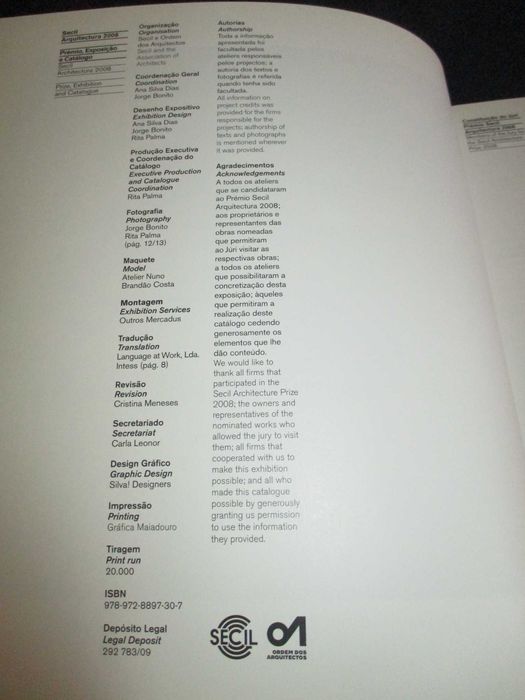 Livro Prémio Secil Arquitectura 2008 Nuno Brandão Costa