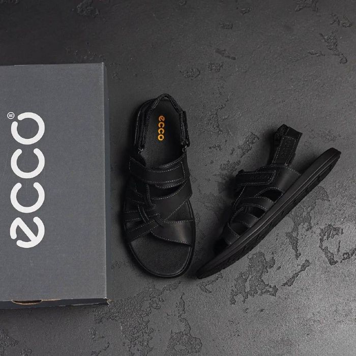 Сандалі чоловічі тапки літні шкіряні ECCO black 40-45р сланці з натуральної шкіри босоніжки